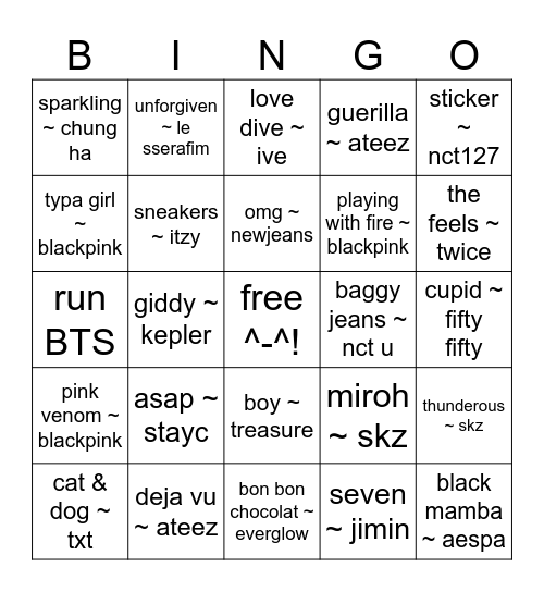 Kpop bingo ^-^!! Bingo Card