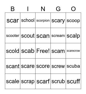 SC Words Bingo Card