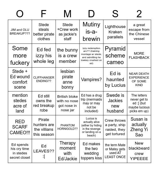 OFMD S2 BINGO!!! Bingo Card