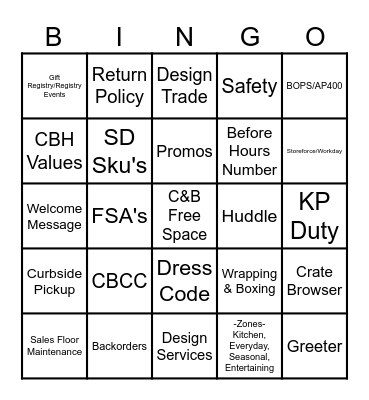 Crate&Barrel Bingo Card