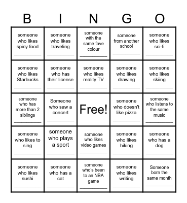 Get to Know You BINGO! Bingo Card