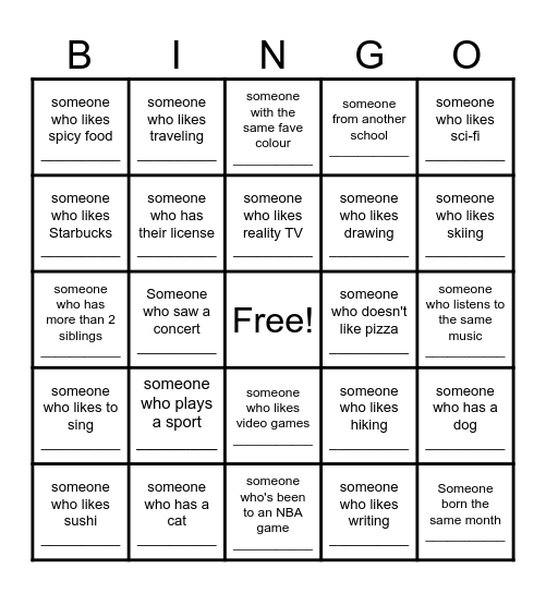 Get to Know You BINGO! Bingo Card