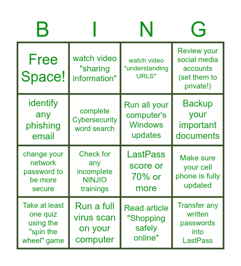 Cybersecurity Bingo Card