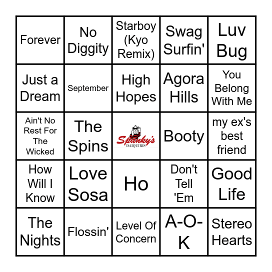 Spanky's Music Bingo 10/3/23 Bingo Card