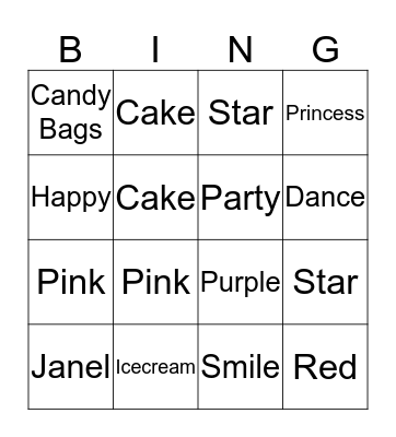 Janel's Birthday Bingo  Bingo Card