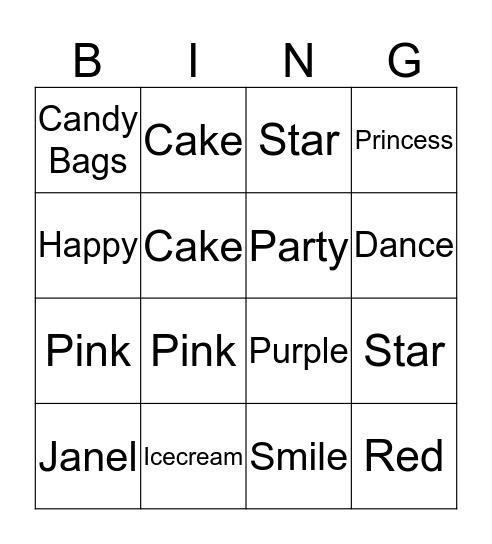 Janel's Birthday Bingo  Bingo Card