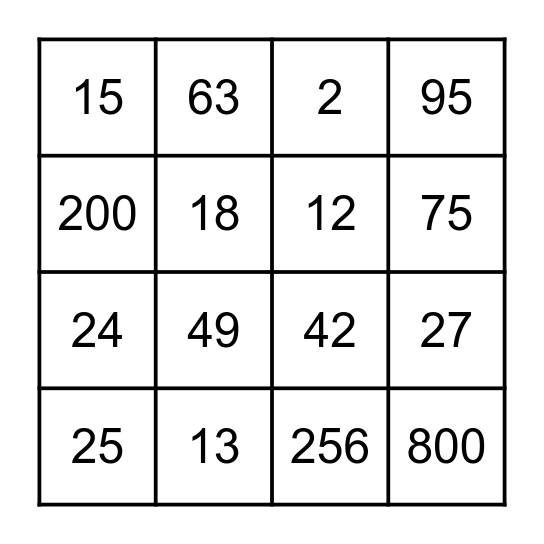 BINGO DAS OPERAÇÕES Bingo Card