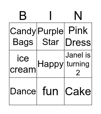 Janel's Birthday Bingo  Bingo Card
