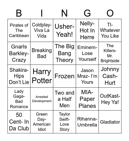 Total Quiz Trivia Presents Radio Bingo: Remember the 00's Bingo Card