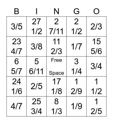 Fraction Fun Bingo Card