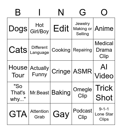 IDK TBH Bingo Card