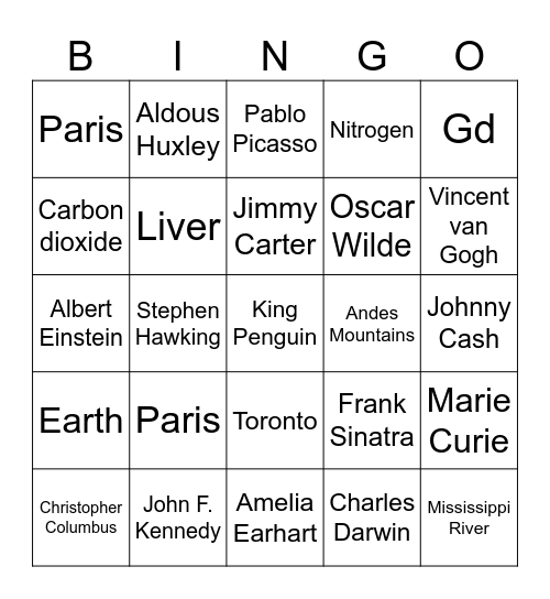 Trivia Bingo Card