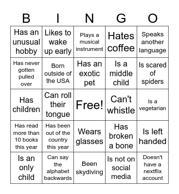 Icebreaker Bingo Card