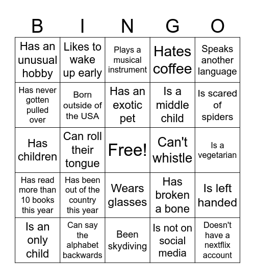Icebreaker Bingo Card