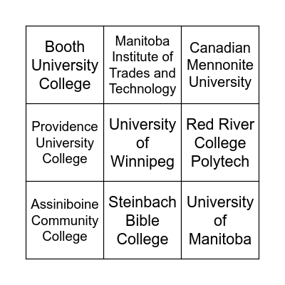 Post-Secondary Fair Bingo Card