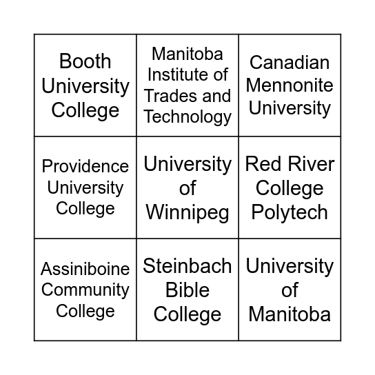 Post-Secondary Fair Bingo Card