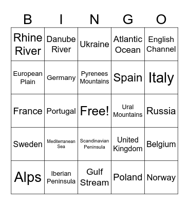 Europe Geography BINGO Card