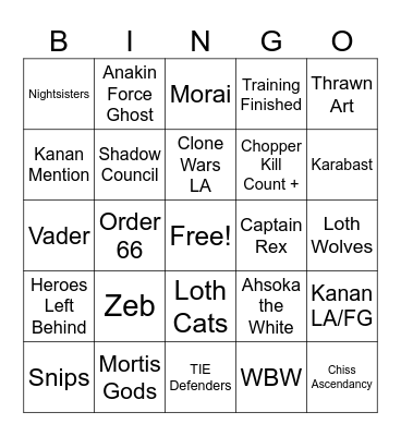 AHSOKA Bingo Card