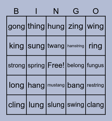 -ng Words Bingo Card