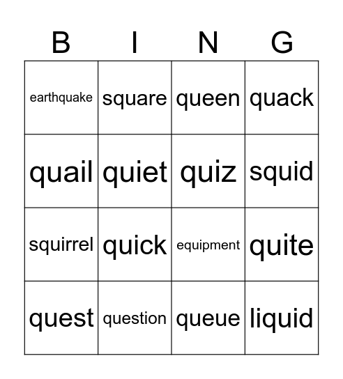 qu qu qu qu qu BINGO Card