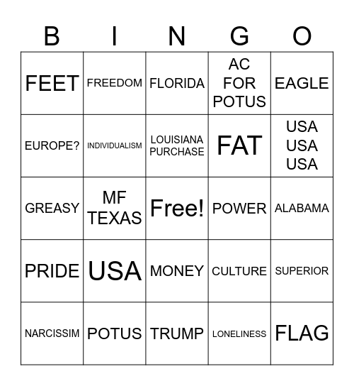 USA! USA! USA! Bingo Card