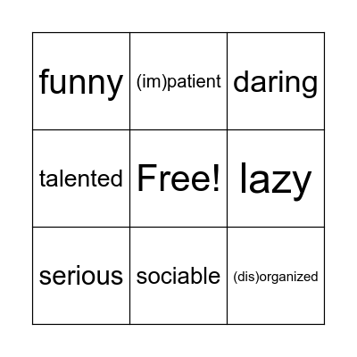 Adjetivos Bingo Card