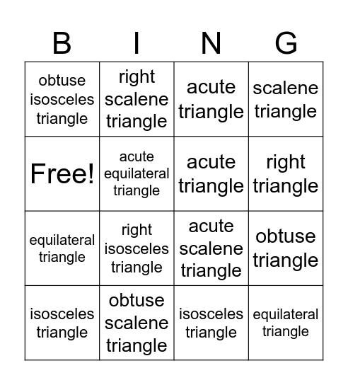 TYPES OF TRIANGLES Bingo Card