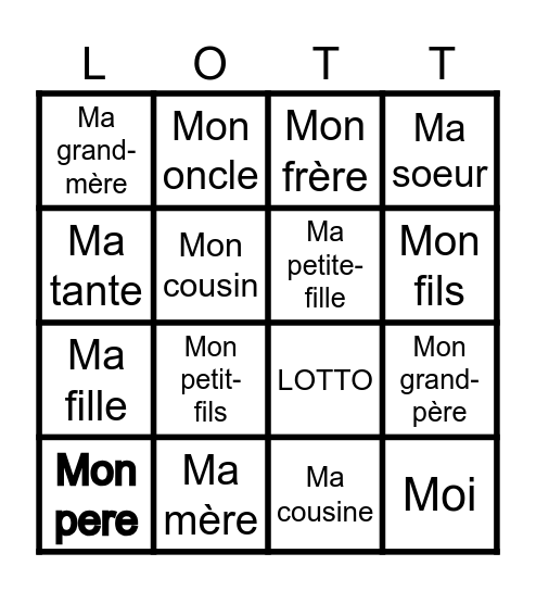 Ma Famille Bingo Card