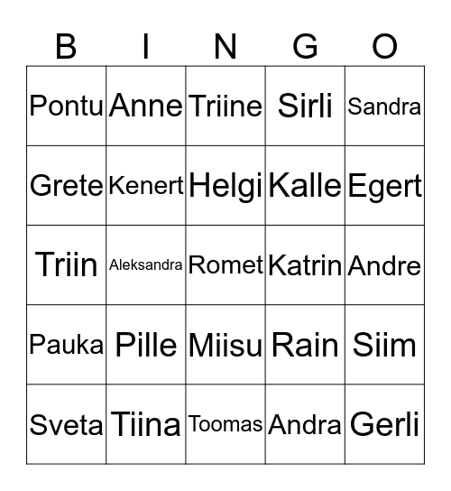 Suur algustäht nimedes Bingo Card