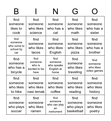 Get to know our club members Bingo Card