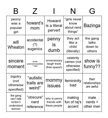 Big Bang Theory Bingo Card
