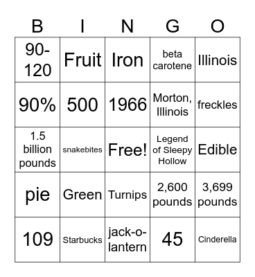 Pumpkin Trivia Bingo Card