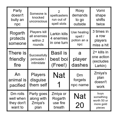 dnd with friends Bingo Card