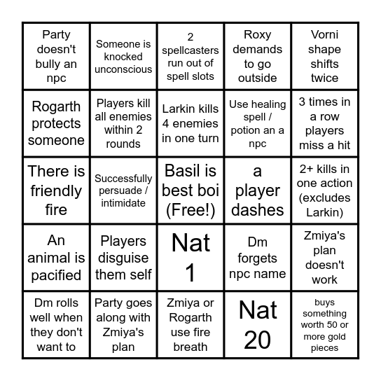 dnd with friends Bingo Card