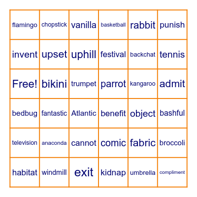 Polysyllabic Bingo Card