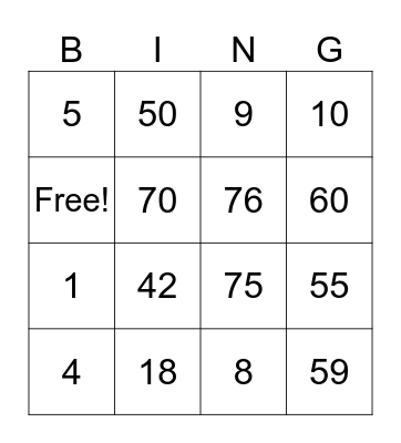 Number Bingo.​ 1-75 Bingo Card