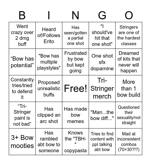 “BOW MAIN BINGO. ARE YOU NOT A NORMAL PERSON?!?!?” Bingo Card