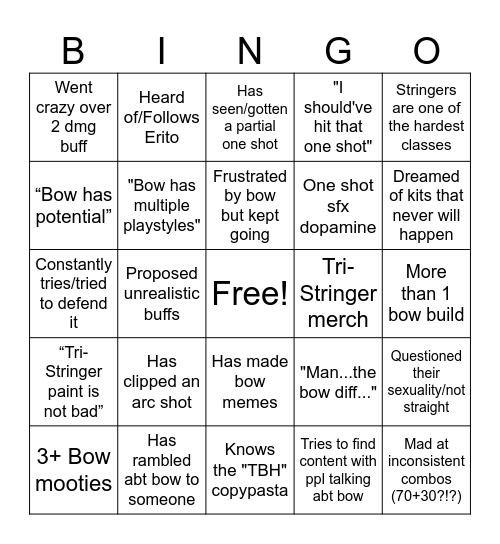 “BOW MAIN BINGO. ARE YOU NOT A NORMAL PERSON?!?!?” Bingo Card