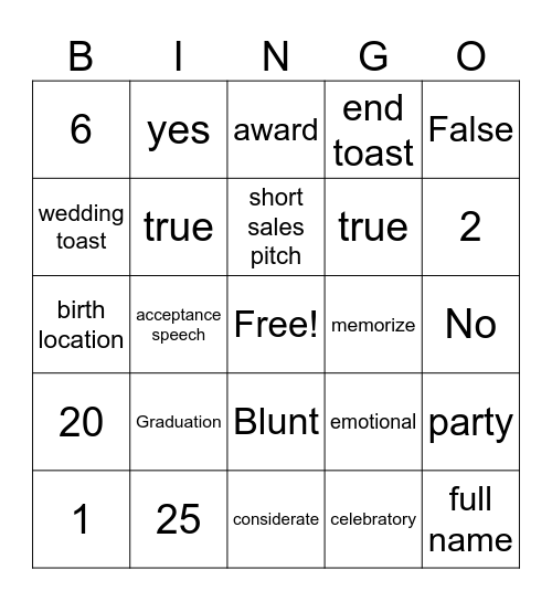 Untitled Bingo Card
