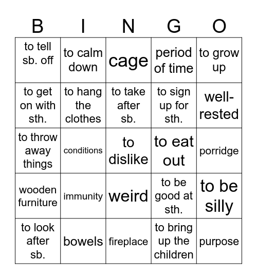Vocabulary Revision - September Bingo Card