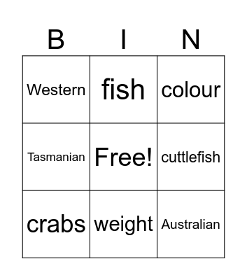 Australian Native Cuttlefish Bingo Card