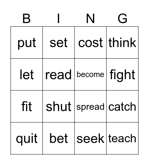 Irregular past verbs-2 Bingo Card