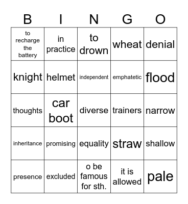 Vocabulary Revision - September Bingo Card