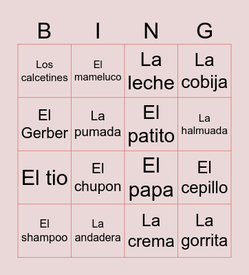 Baby shower bingo Card