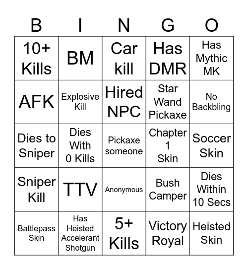 Untitled Bingo Card