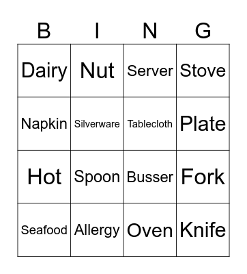 English Vocab Bingo Card