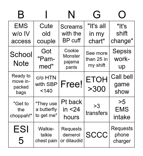 ER BINGO Card