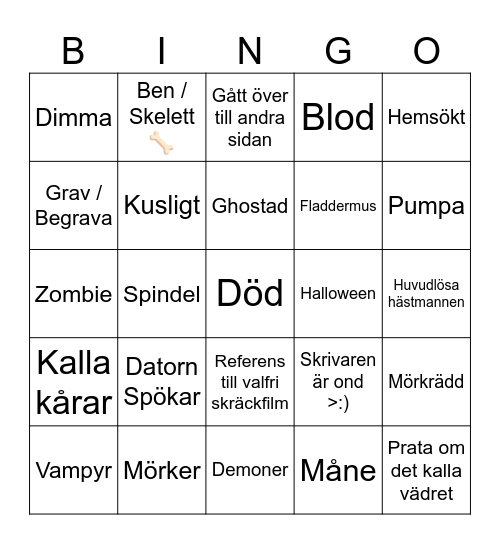 Spöktoberbingo Card