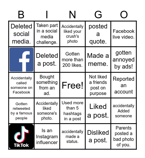 Social Media Bingo Card