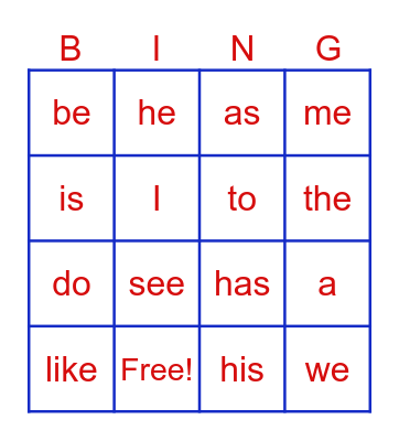 Heart Words - Term 1 - Preschool Bingo Card